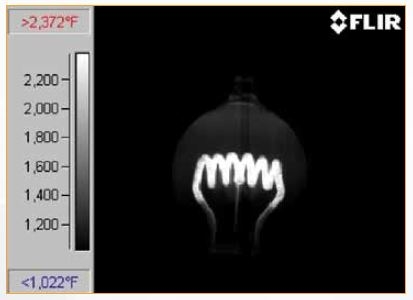 Figure 4: Thermographic image of light bulb with InSb detector (3.0 μm to 5.0 μm) and < 4.1 μm filter